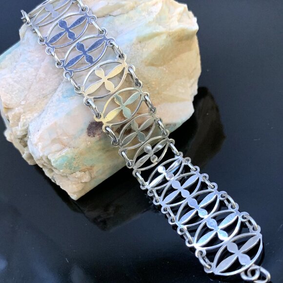 Vtg English Sterling Silver 925 Cross Link Bracelet Hallmarked J538 - Picture 1 of 12